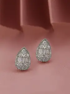 Carlton London Teardrop Shaped Silver-Plated Cubic Zirconia Studs