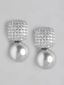 Carlton London Silver-Plated Pearl Contemporary Drop Earrings