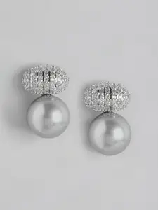 Carlton London Silver-Plated Pearls Oval Studs