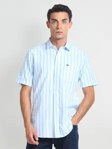 Arrow Sport Spread Collar Short Sleeves Cotton Striped Casual Shirt