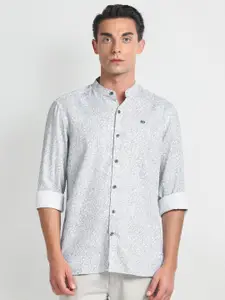 Arrow Sport Mandarin Collar Long Sleeves Slim Fit Floral Printed Cotton Casual Shirt