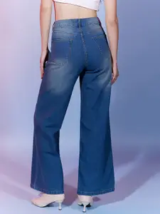 DressBerry Women Blue Comfort Wide Leg High-Rise Low Distress Light Fade Stretchable Jeans