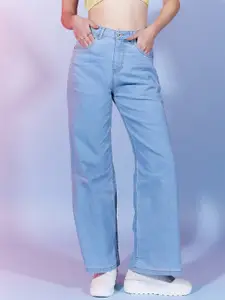 DressBerry Women Blue Comfort Wide Leg High-Rise Low Distress Stretchable Jeans
