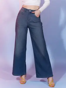 DressBerry Women Blue Comfort Wide Leg High-Rise Light Fade Stretchable Jeans