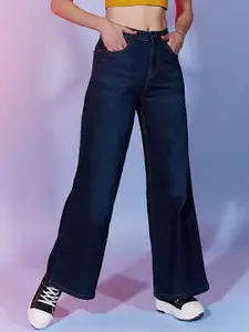 DressBerry Women Blue Comfort Wide Leg High-Rise Stretchable Jeans