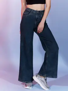 DressBerry Women Blue Comfort Wide Leg High-Rise Stretchable Jeans