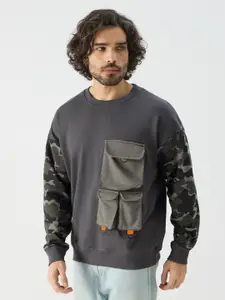 The Souled Store Camouflage Printed Ribbed Pullover Sweatshirt