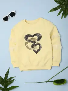 V-Mart Girls Graphic Printed Embellished Fleece Pullover Sweatshirt