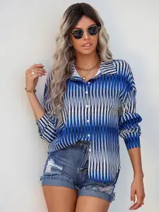 StyleCast Blue & White Striped Printed Casual Shirt