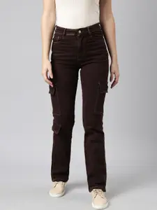 SHOWOFF Women Jean Straight Fit Clean Look Stretchable Cargo Jeans