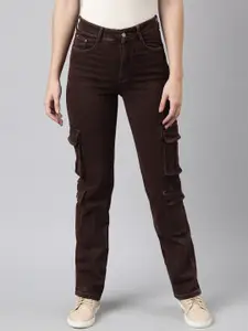 SHOWOFF Women Jean Straight Fit Clean Look Acid Wash Stretchable Cargo Jeans