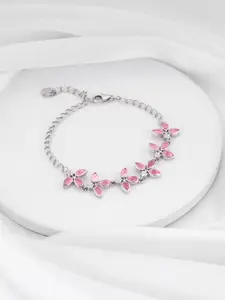 GIVA Women Silver-Toned & Pink Sterling Silver Rhodium-Plated Charm Bracelet