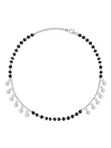 GIVA 925 Sterling Silver Rhodium-Plated Beaded Anklet