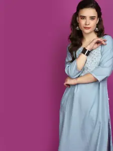 V-Mart Floral Embroidered Sequined Cotton Kurta