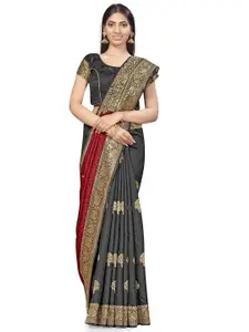 MANVAA Black & Red Ethnic Woven Design Zari Silk Banarasi Saree