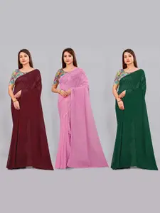 CastilloFab Selection of 3 Pure Georgette Saree
