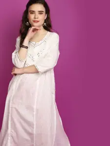 V-Mart Geometric Striped Mirror Work Cotton Kurta