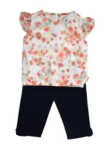 milou Girls Floral Printed Pure Cotton Top With Trouser