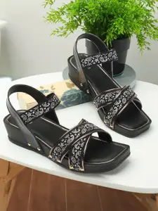 ICONICS Printed Strappy Wedge Heels