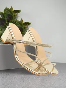 ICONICS Embellished Open Toe Block Heels