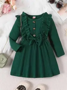 BAESD Kids-Girls Round Neck Ruffled Fit & Flare Dress