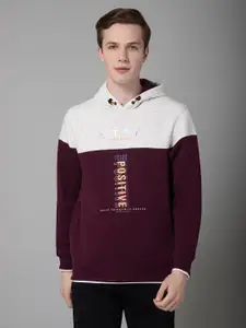Cantabil Typography Colourblocked Hooded Pullover Sweatshirt