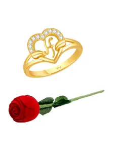 Vighnaharta Gold-Plated Cubic Zirconia-Stone Studded Finger Ring With Rose Box