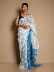 SARIKA Woven Design Pure Cotton Half and Half Jamdani Saree