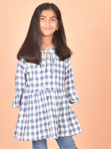 misbis Girl's Checked Printed Keyhole Neck Bell Sleeves Tie-Ups Cotton Top