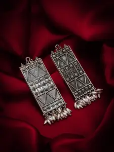 aadita Gold-Plated Beaded Silver Contemporary Drop Earrings