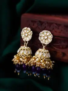 aadita Gold-Plated Stone-Studded & Beaded Contemporary Jhumkas