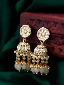 aadita Gold-Plated Stone-Studded & Beaded Contemporary Jhumkas