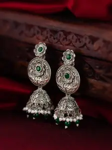 aadita Gold-Plated Stone-Studded & Beaded Silver Contemporary Jhumkas