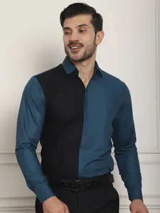 Indian Needle Classic Fit Colourblocked Cotton Satin Formal Shirt