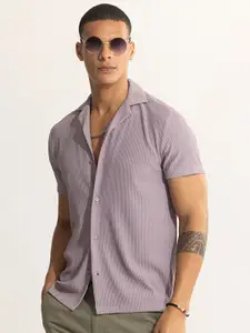 Snitch Classic Boxy Striped Cuban Collar Casual Shirt