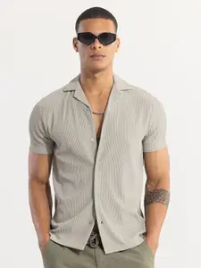 Snitch Grey Classic Boxy Opaque Striped Casual Shirt