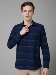 Cantabil Spread Collar Cotton Comfort Horizontal Stripes Opaque Striped Casual Shirt