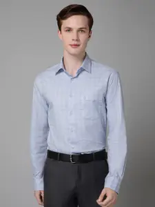 Cantabil Spread Collar Cotton Comfort Grid Tattersall Checks Opaque Checked Formal Shirt