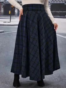 KPOP Checked A-Line Maxi Skirt