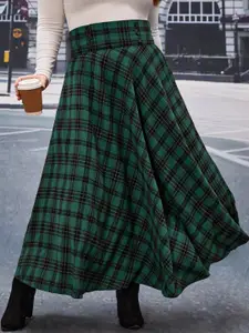 KPOP Checked A-Line Maxi Skirt