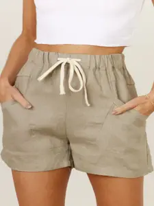 KPOP Khaki Women Mid-Rise Shorts