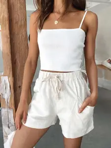 KPOP White Women Mid-Rise Shorts