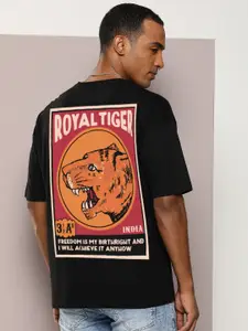 Kook N Keech Black Round Neck Typography Printed Cotton Oversized Casual T-shirt