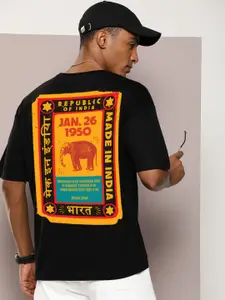 Kook N Keech Black Typography Printed Cotton Oversized Casual T-shirt