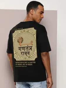 Kook N Keech Black Typography Printed Cotton Oversized Casual T-shirt