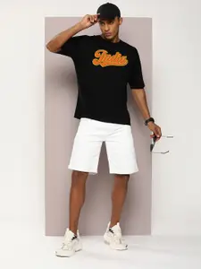 Kook N Keech Black Typography Cotton Oversized T-shirt