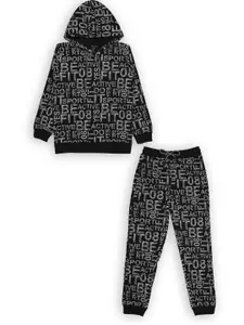 CAVIO Boys Typography Printed Hooded Neck Long Sleeves Pure Cotton T-shirt With Pyjamas