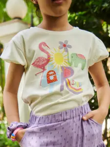 Somersault Girls Printed Puff Sleeves Pure Cotton Top
