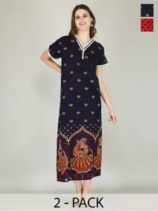 JVSP FASHION Pack Of 2 Printed Pure Cotton Maxi Nightdress