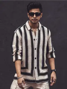 Powerlook Black & White India Slim Striped Semi Sheer Oversized Casual Shirt